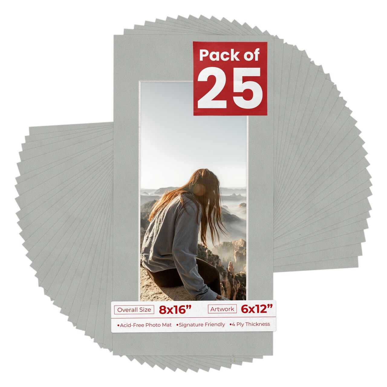 Light Grey Suede Mat Board for 8x16 Frames - Fits 6x12 Photos